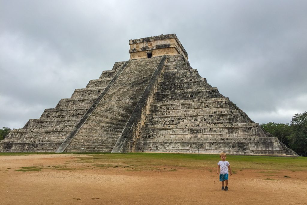 Chichen Itza with a toddler